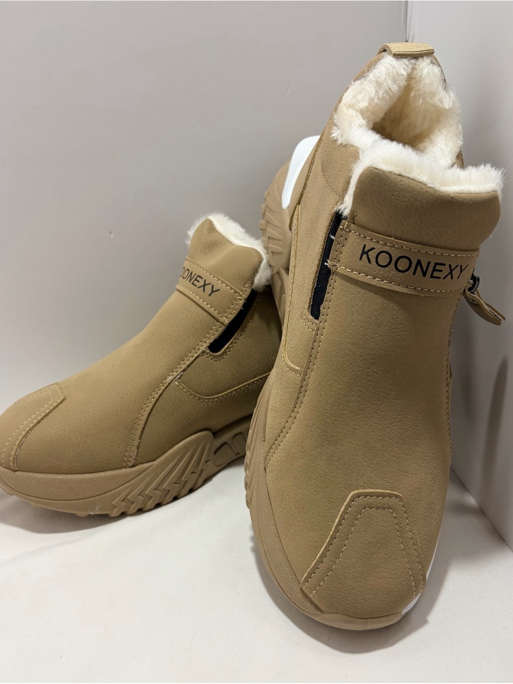Mens Cozy Shearling-Lined Tan Faux-Fur Winter Ankle Boots